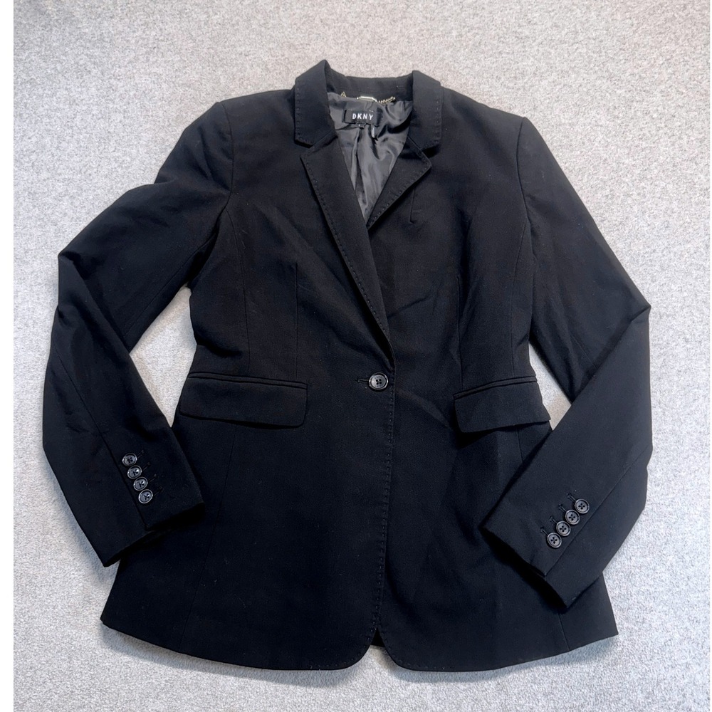 DKNY Blazer Womens Size 4 Black Single Button Tailored Professional Office Wear
